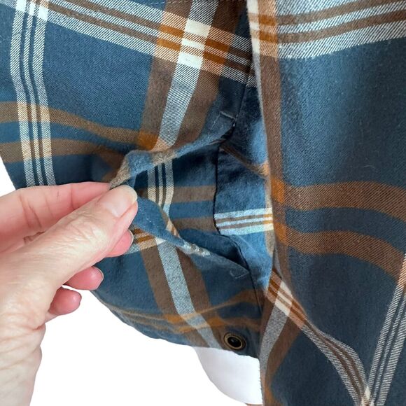 LL Bean Flannel Top Green Plaid Pullover Heritage High Neck Button Pockets Sz M - Picture 6 of 16